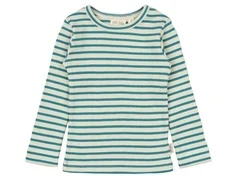 Langærmet bluse fra Petit Piao med turkis og råhvide striber PP303 turquoise dark off white